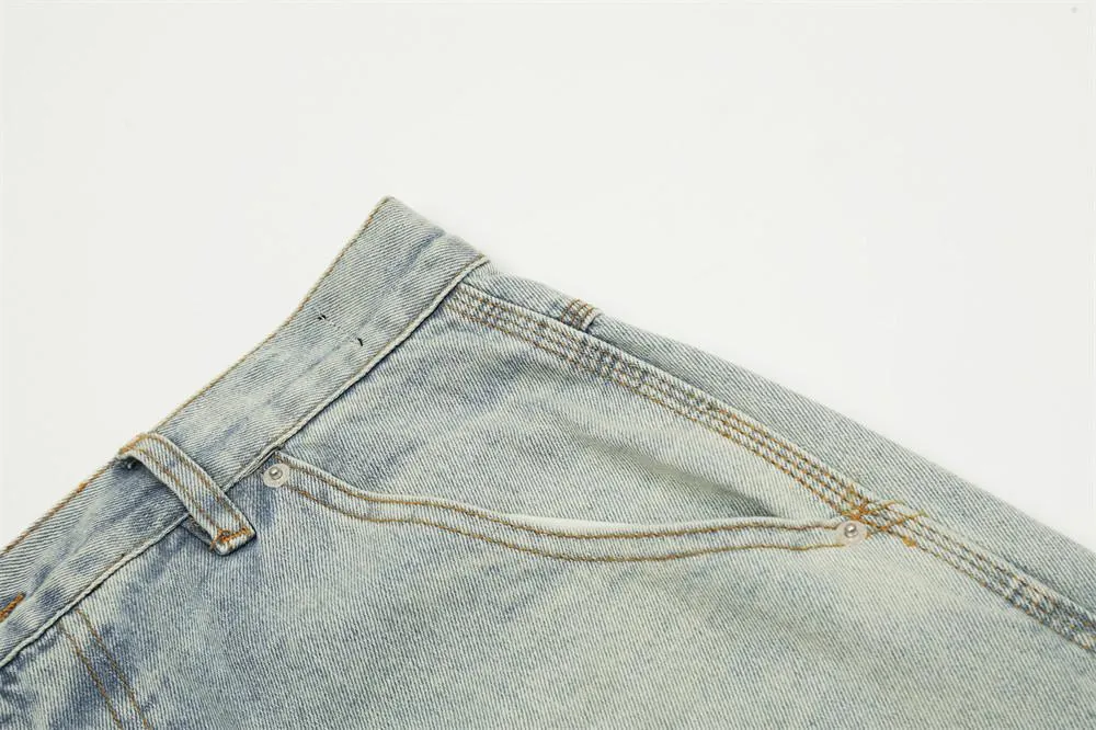 Personalized Reverse Wear Jeans Men's Trendy Design Sense Niche Distressed Wash Water Paint Splash Tooling Long Pants