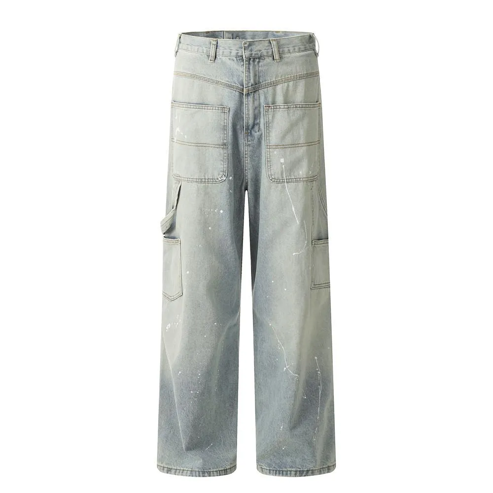 Personalized Reverse Wear Jeans Men's Trendy Design Sense Niche Distressed Wash Water Paint Splash Tooling Long Pants