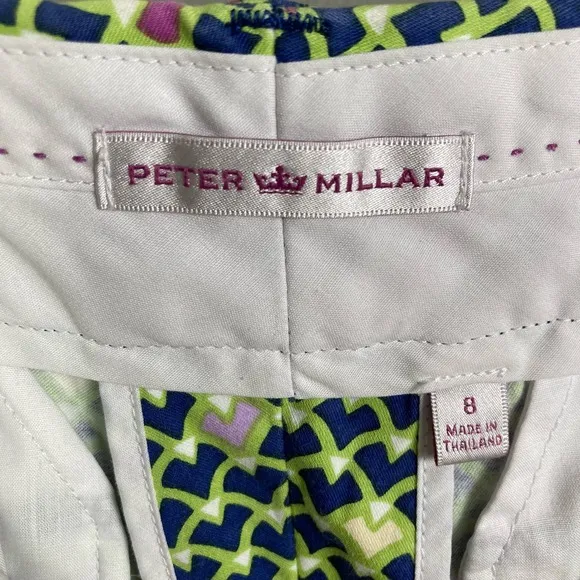 Peter Millar Bermuda Shorts Size 8 Blue Green Geometric Print Pockets golf