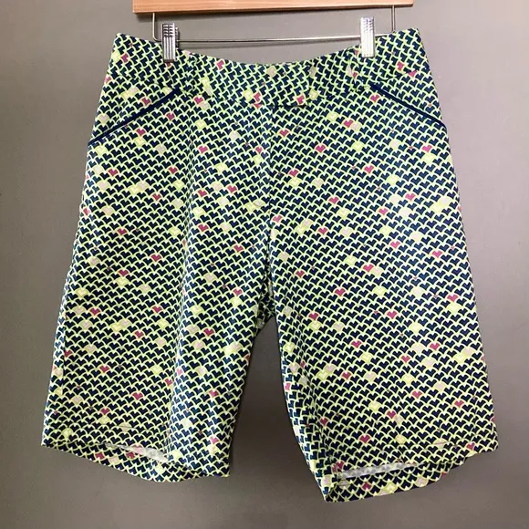 Peter Millar Bermuda Shorts Size 8 Blue Green Geometric Print Pockets golf
