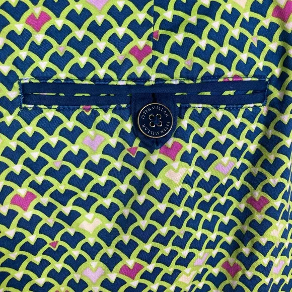 Peter Millar Bermuda Shorts Size 8 Blue Green Geometric Print Pockets golf