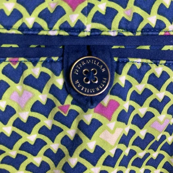 Peter Millar Bermuda Shorts Size 8 Blue Green Geometric Print Pockets golf