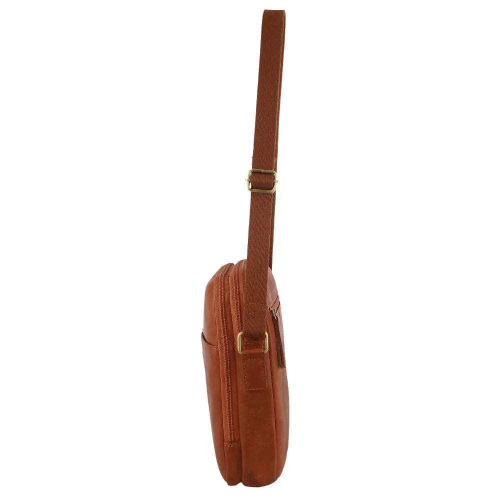 Pierre Cardin Leather Unisex Crossbody Bag in Cognac