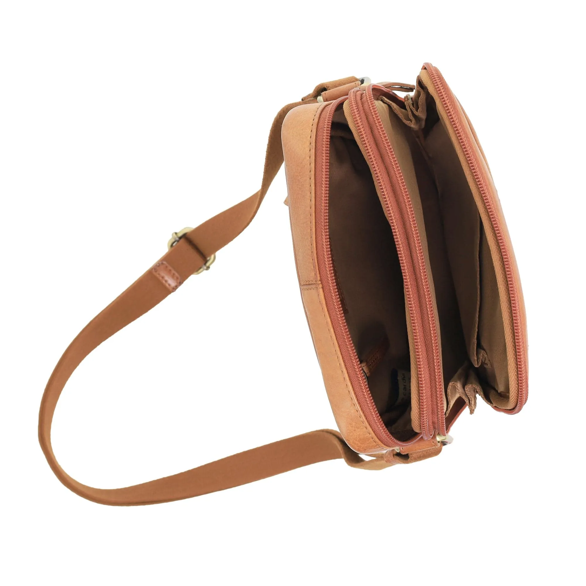 Pierre Cardin Leather Unisex Crossbody Bag in Cognac