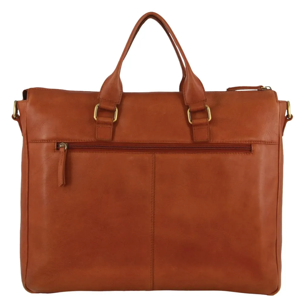 Pierre Cardin Men's Italian Leather Business Briefcase/Messenger Bag in Cognac