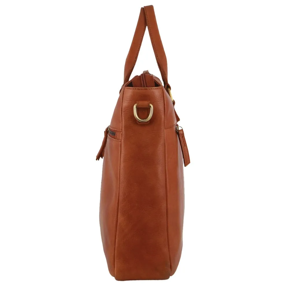 Pierre Cardin Men's Italian Leather Business Briefcase/Messenger Bag in Cognac