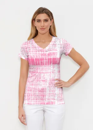 Pink Tie Dye (14254) ~ Signature Cap Sleeve V-Neck Shirt