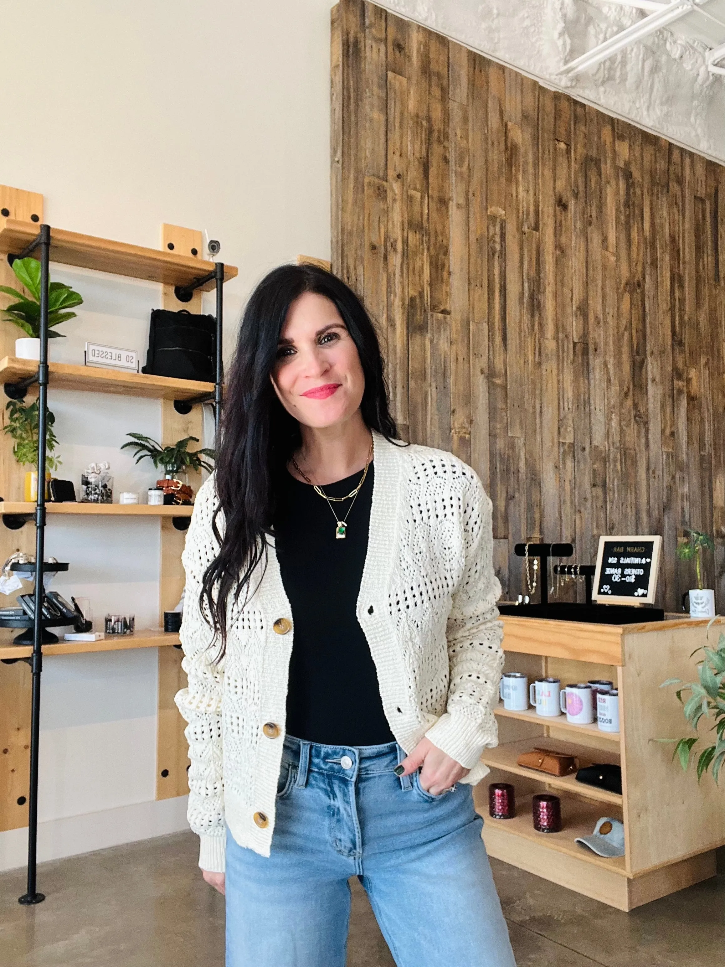 Pointelle Crop Cardigan - Vanilla