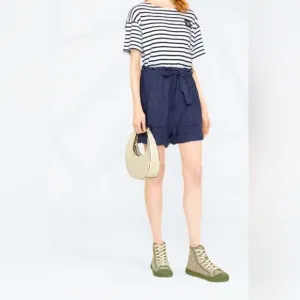 Polo Ralph Lauren 100 % Linen Front Tie Bermuda Navy Blue Shorts NWT Size 2