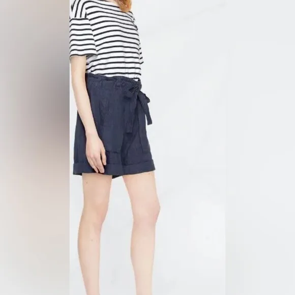 Polo Ralph Lauren 100 % Linen Front Tie Bermuda Navy Blue Shorts NWT Size 2