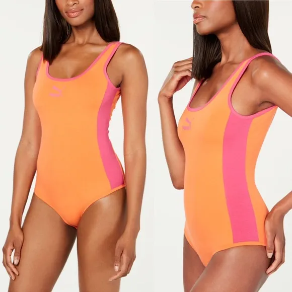 Puma Side-Stripe Bodysuit &amp; Bike Shorts Set