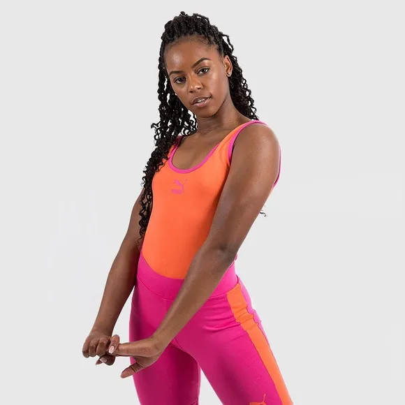 Puma Side-Stripe Bodysuit &amp; Bike Shorts Set