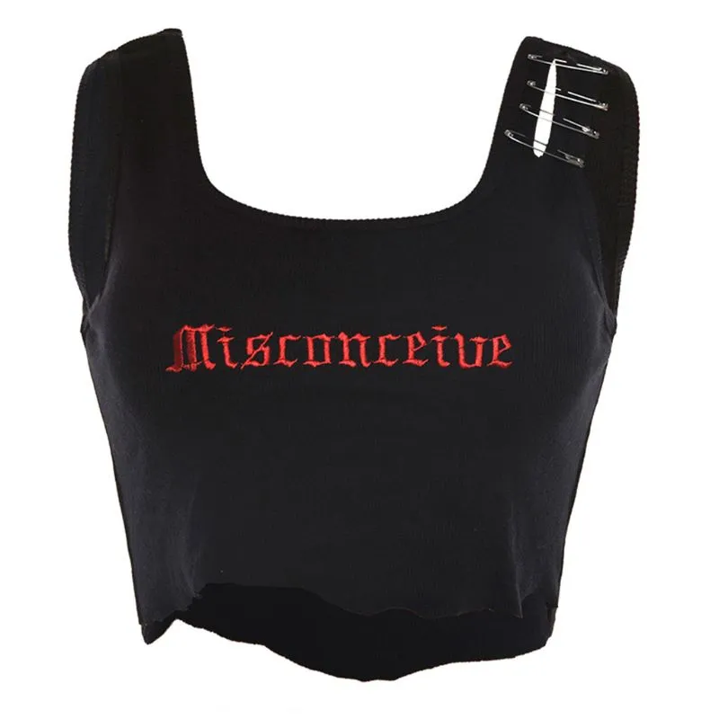 Punk Gothic Letters Sleeveless Crop Top
