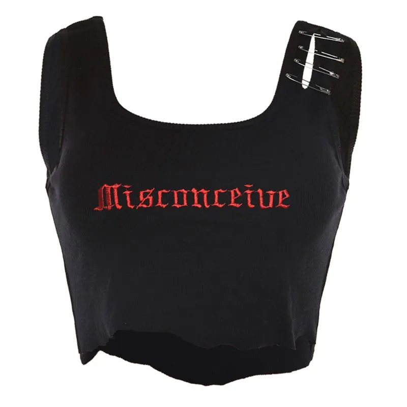 Punk Gothic Letters Sleeveless Crop Top