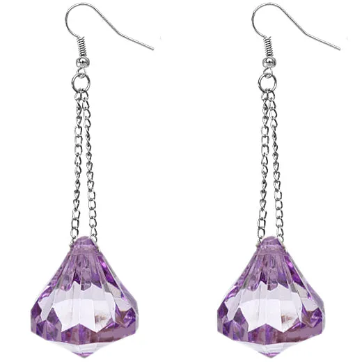 Purple Large Gemstone Chain Earrings