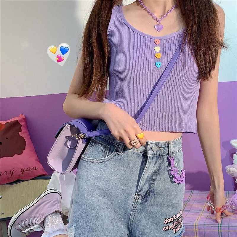 "PURPLE U-NECK LOVE BUTTON" VEST K112204