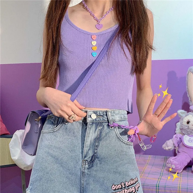 "PURPLE U-NECK LOVE BUTTON" VEST K112204