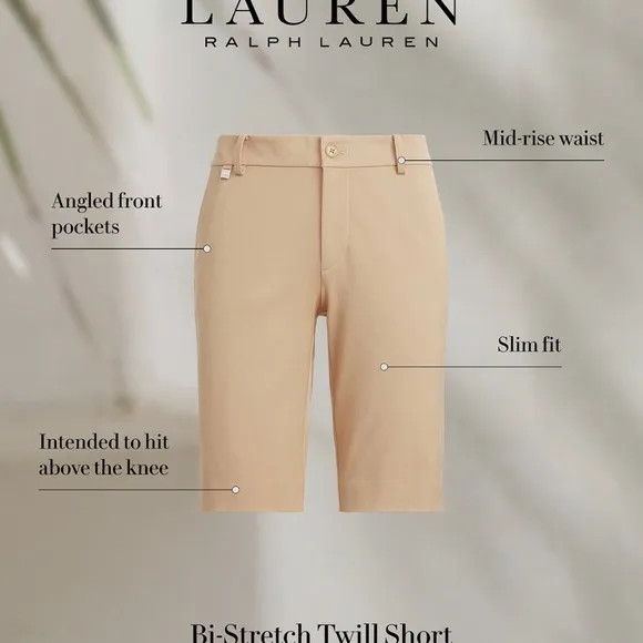 Ralph Lauren Women’s Stretch Cotton Twill Bermuda 11” Shorts Tan Size‎ 14 NWT