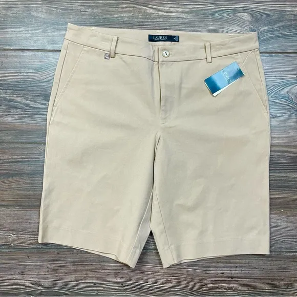Ralph Lauren Women’s Stretch Cotton Twill Bermuda 11” Shorts Tan Size‎ 14 NWT