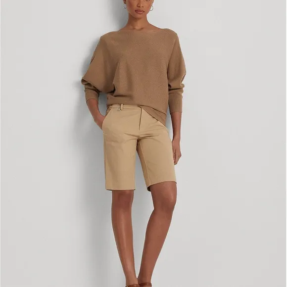 Ralph Lauren Women’s Stretch Cotton Twill Bermuda 11” Shorts Tan Size‎ 14 NWT