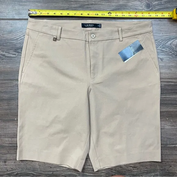 Ralph Lauren Women’s Stretch Cotton Twill Bermuda 11” Shorts Tan Size‎ 14 NWT
