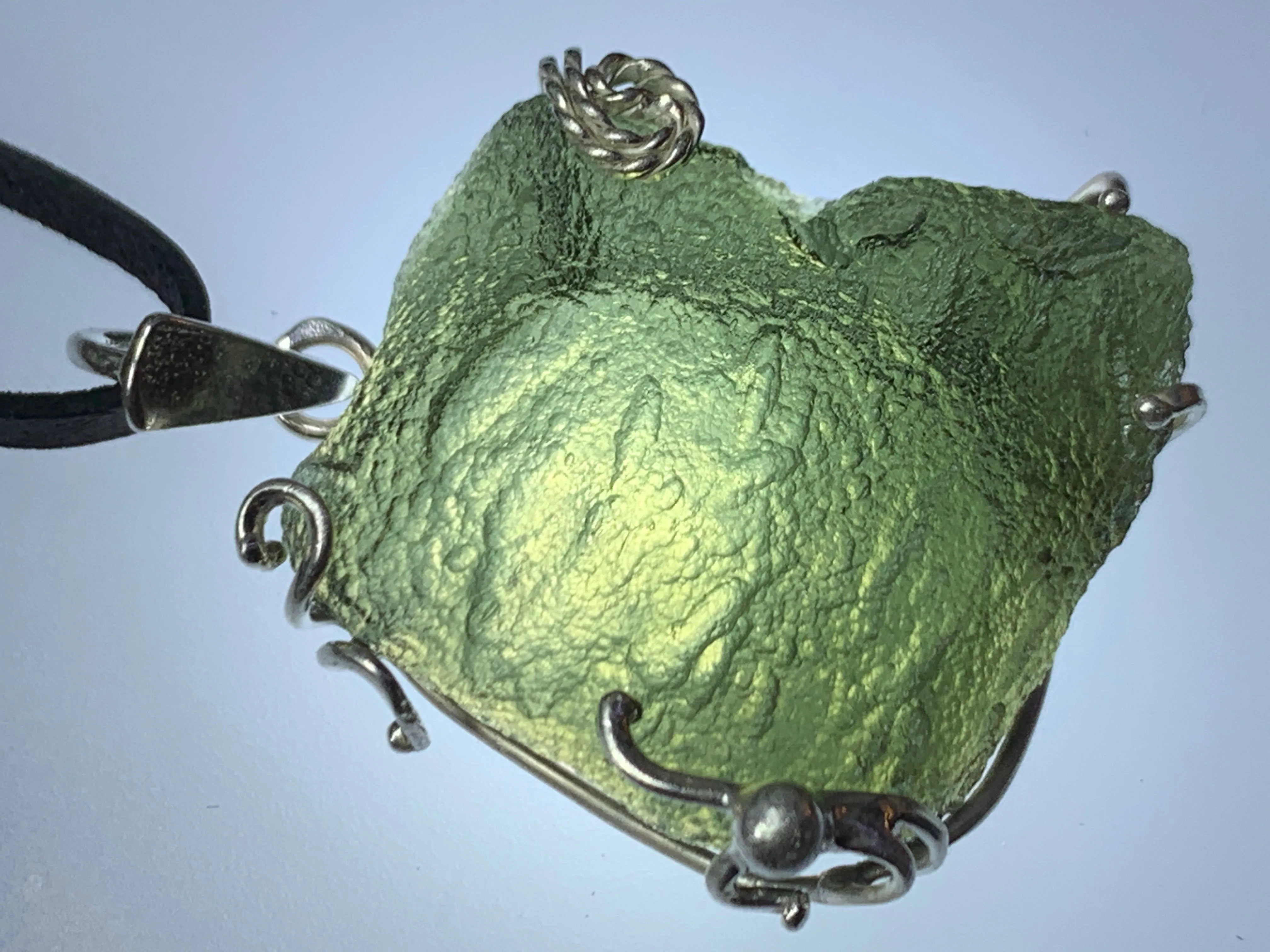 Raw Moldavite pendant in Sterling Silver