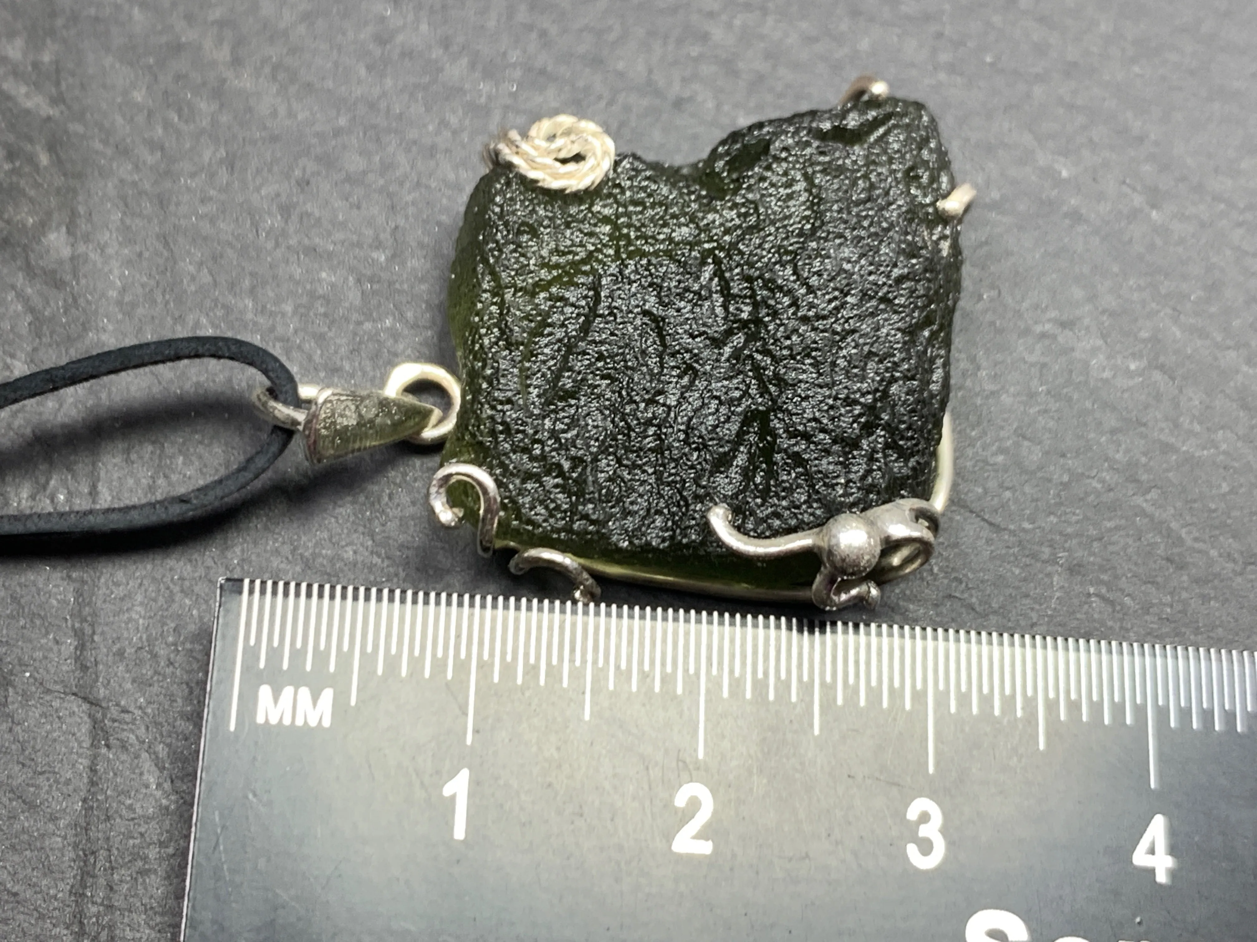 Raw Moldavite pendant in Sterling Silver