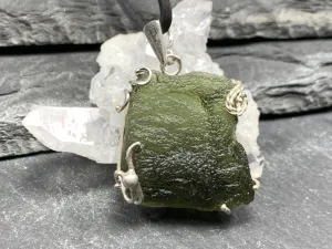 Raw Moldavite pendant in Sterling Silver