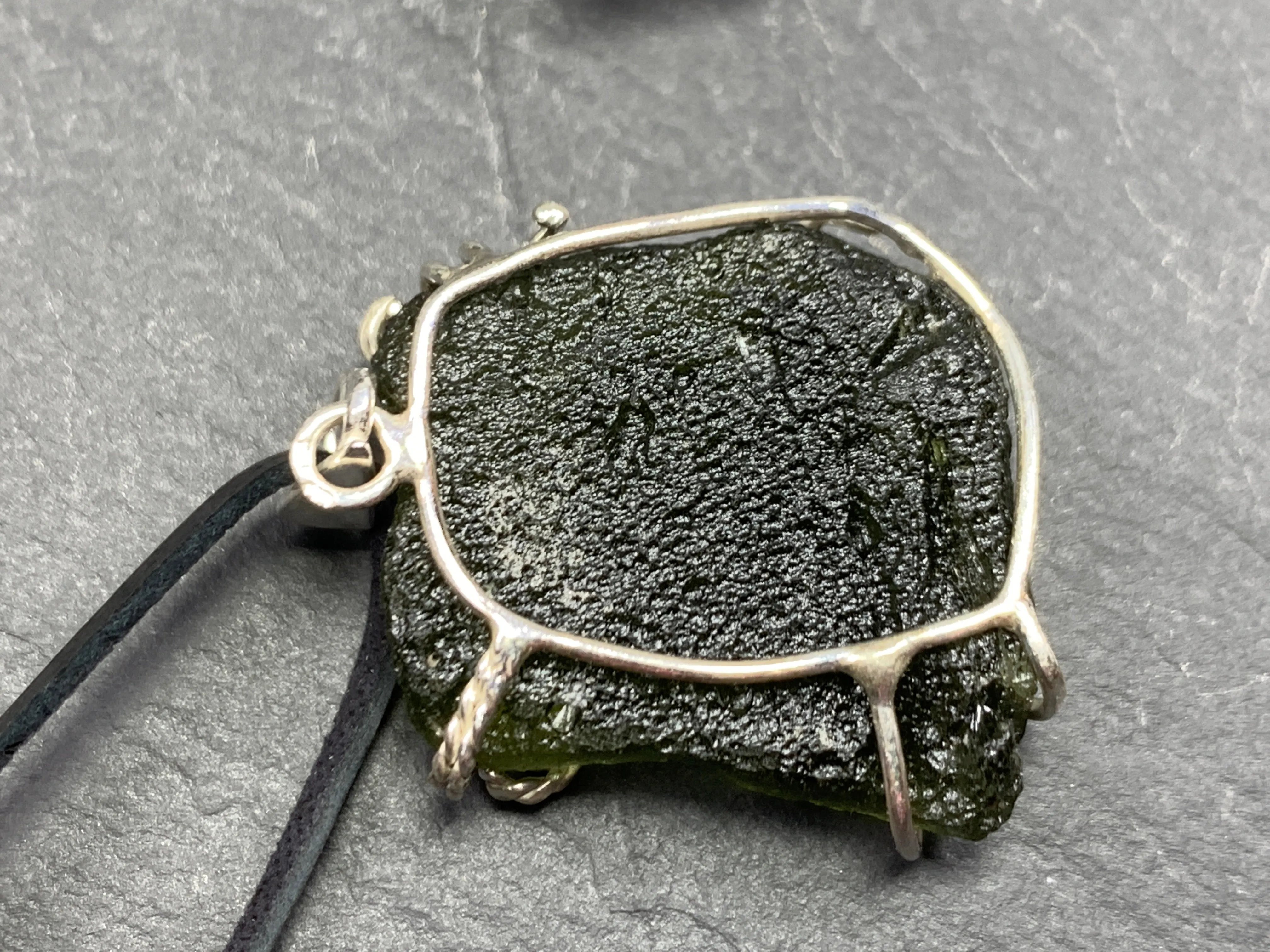 Raw Moldavite pendant in Sterling Silver