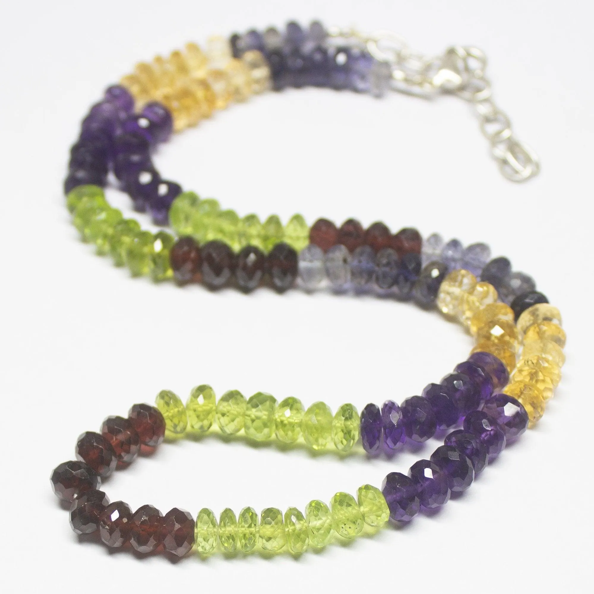 Ready to wear - Natural Multi Color Multi Gemstone Faceted Rondelle Beads Necklace 6-6.5mm 19"