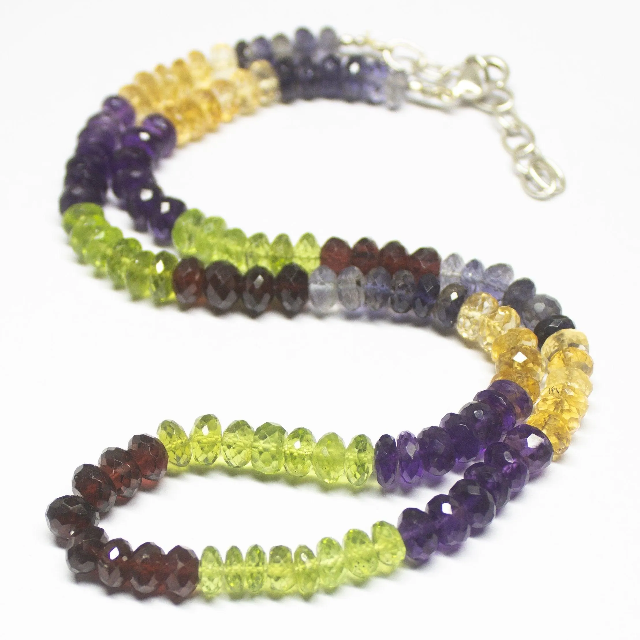 Ready to wear - Natural Multi Color Multi Gemstone Faceted Rondelle Beads Necklace 6-6.5mm 19"