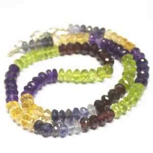 Ready to wear - Natural Multi Color Multi Gemstone Faceted Rondelle Beads Necklace 6-6.5mm 19"