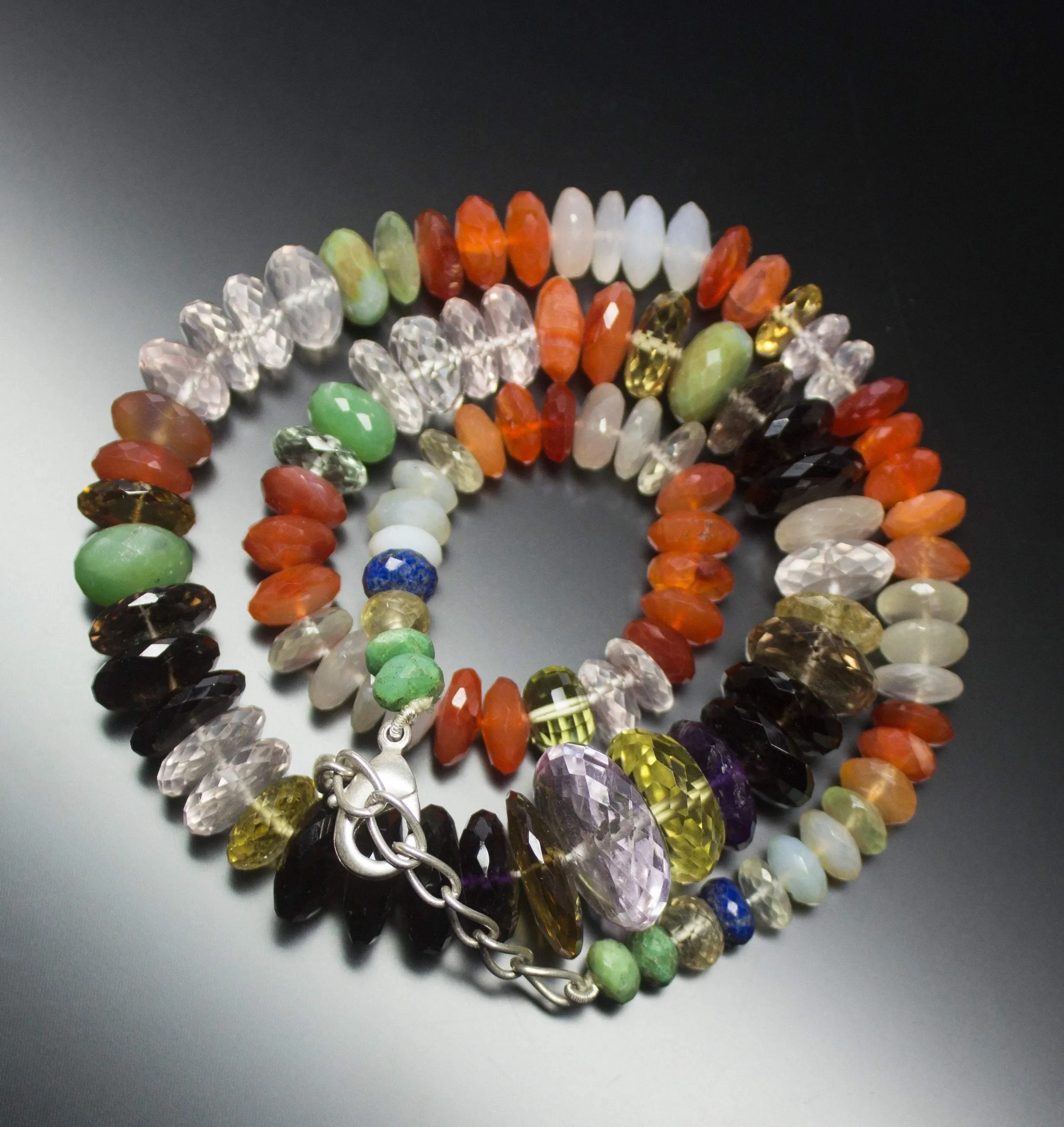 Ready to wear - Natural Multi Gemstone Faceted Rondelle Loose Gemstone Beaded Necklace