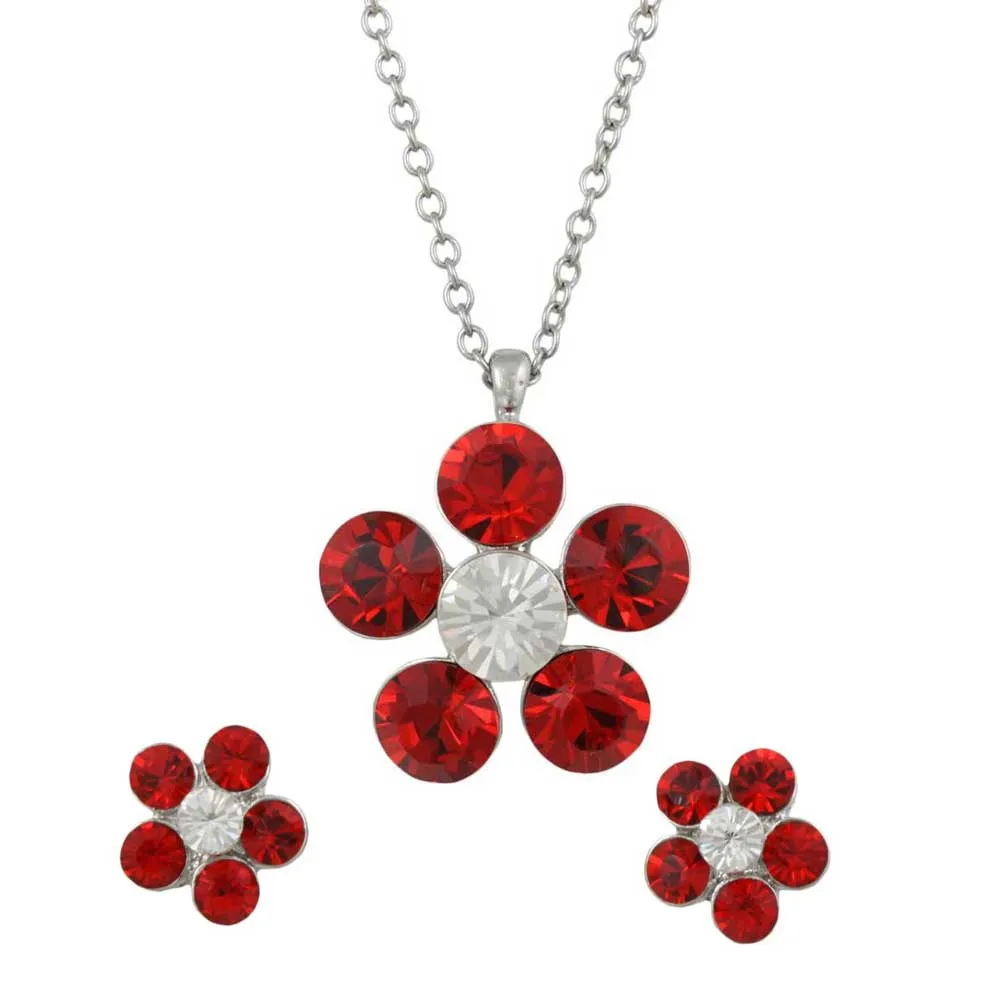 Red Flower Power Crystal Daisy Necklace and Earring Set - PT519RDBS