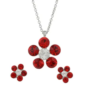 Red Flower Power Crystal Daisy Necklace and Earring Set - PT519RDBS