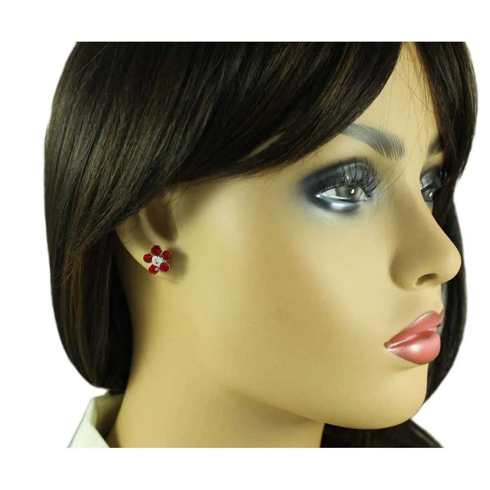 Red Flower Power Crystal Daisy Necklace and Earring Set - PT519RDBS