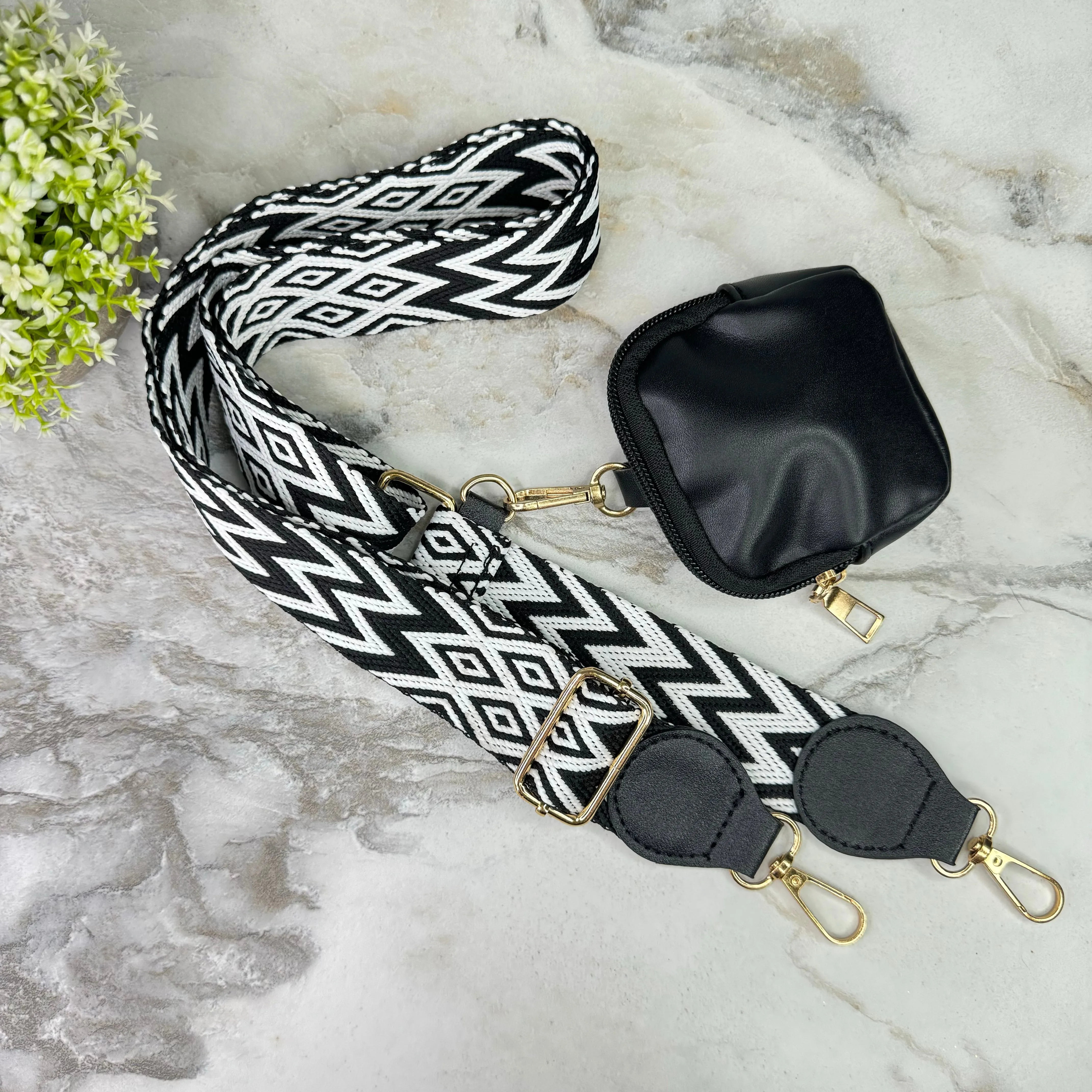 Replacement Strap   Pouch - Black & White Woven Chevron