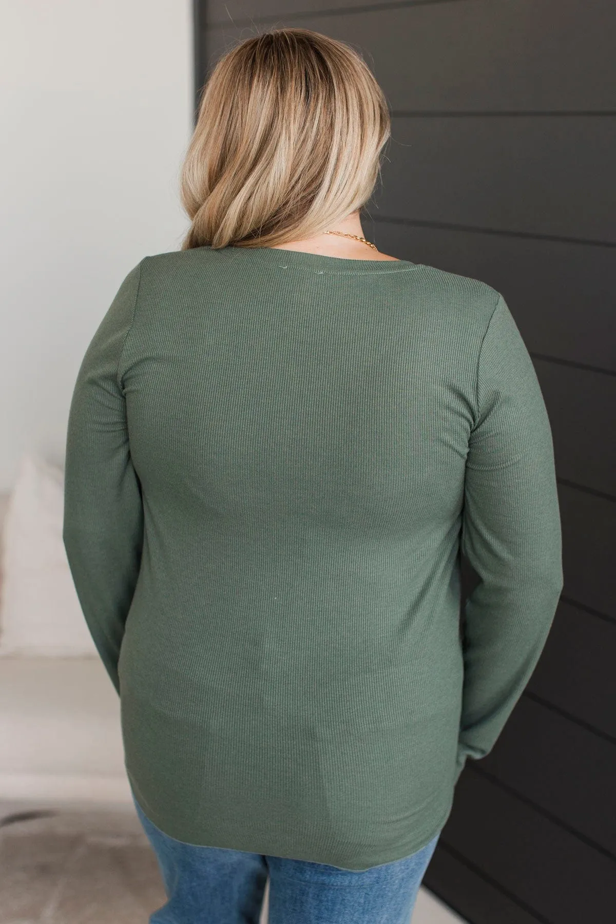 Rise To The Top Knit Henley Top- Dark Sage