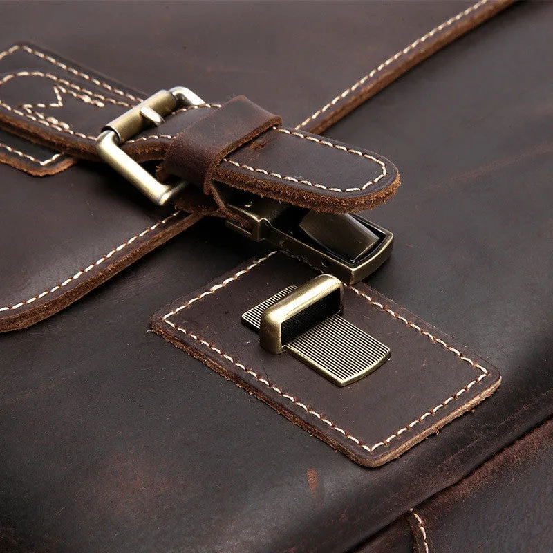 ROCKCOW Handmade Mens Leather Briefcase Vintage Style messenger Shoulder Bag, Tote Handbag 8069