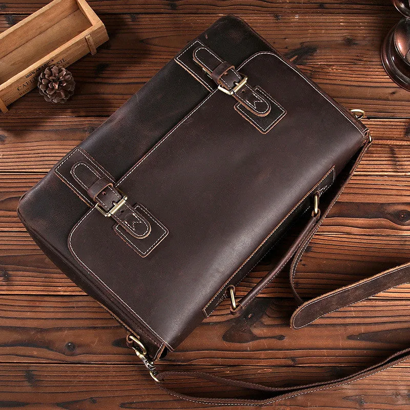 ROCKCOW Handmade Mens Leather Briefcase Vintage Style messenger Shoulder Bag, Tote Handbag 8069