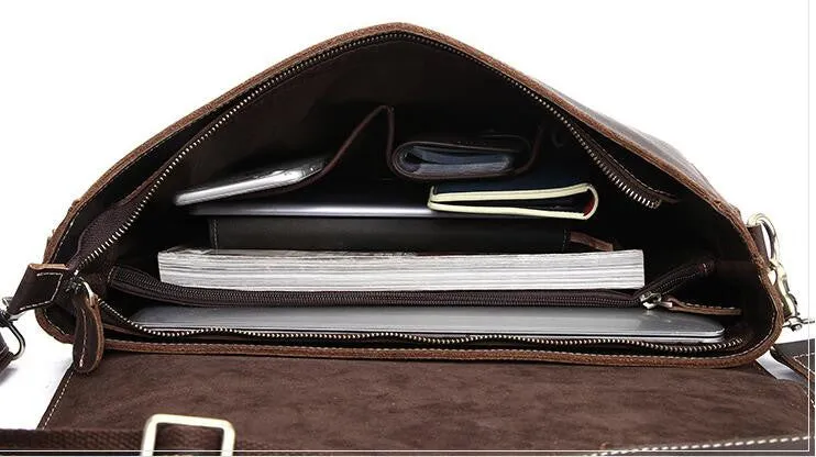 ROCKCOW Handmade Mens Leather Briefcase Vintage Style messenger Shoulder Bag, Tote Handbag 8069