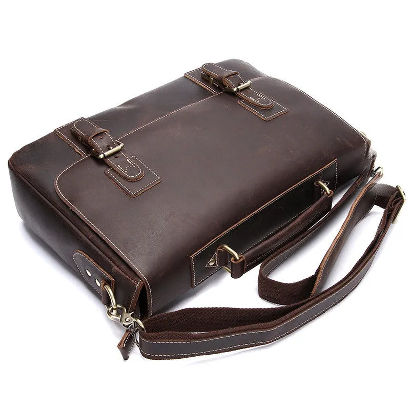ROCKCOW Handmade Mens Leather Briefcase Vintage Style messenger Shoulder Bag, Tote Handbag 8069