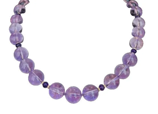 Round Amethyst Beaded Necklace, Amethyst, Yellow Gold Spacers & Clasp