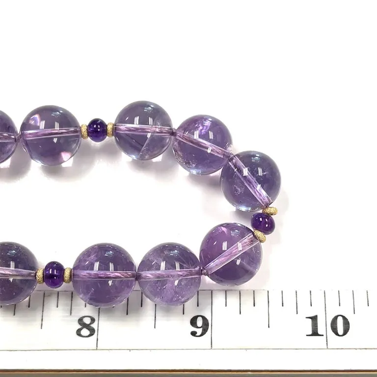 Round Amethyst Beaded Necklace, Amethyst, Yellow Gold Spacers & Clasp