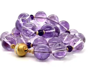 Round Amethyst Beaded Necklace, Amethyst, Yellow Gold Spacers & Clasp