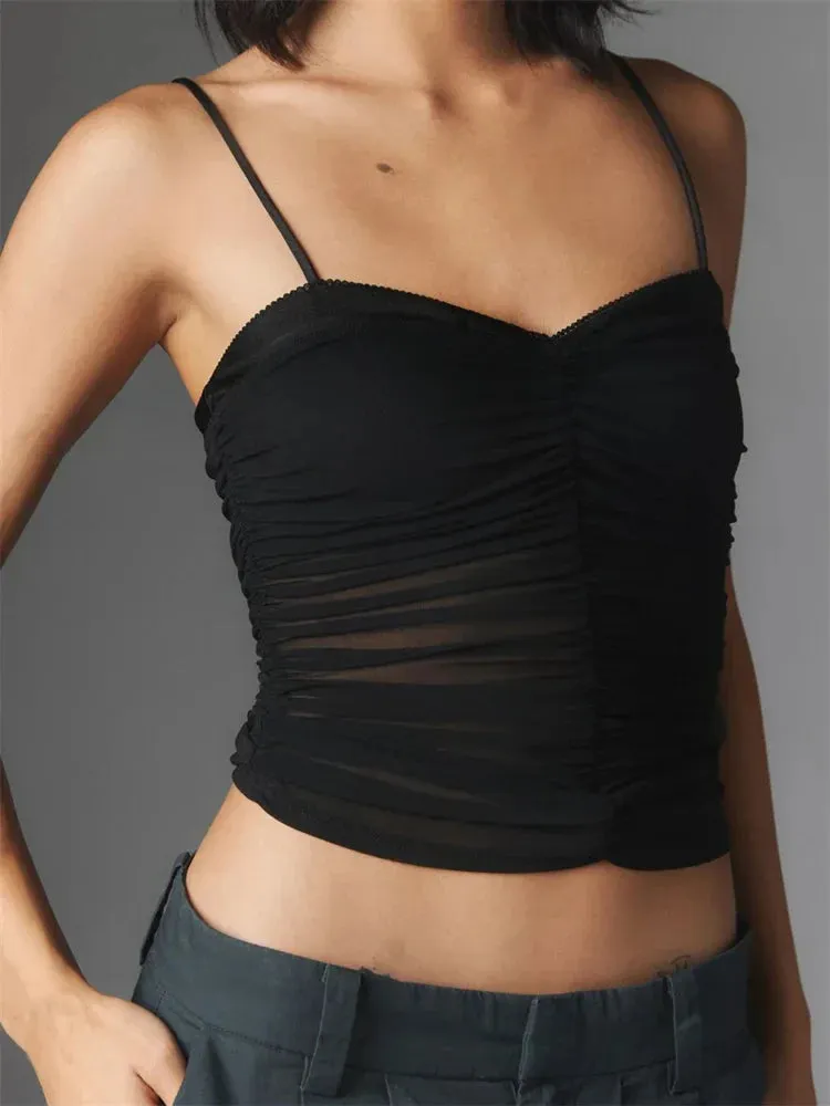 Ruched Floral Leopard Spaghetti Strap Crop Top