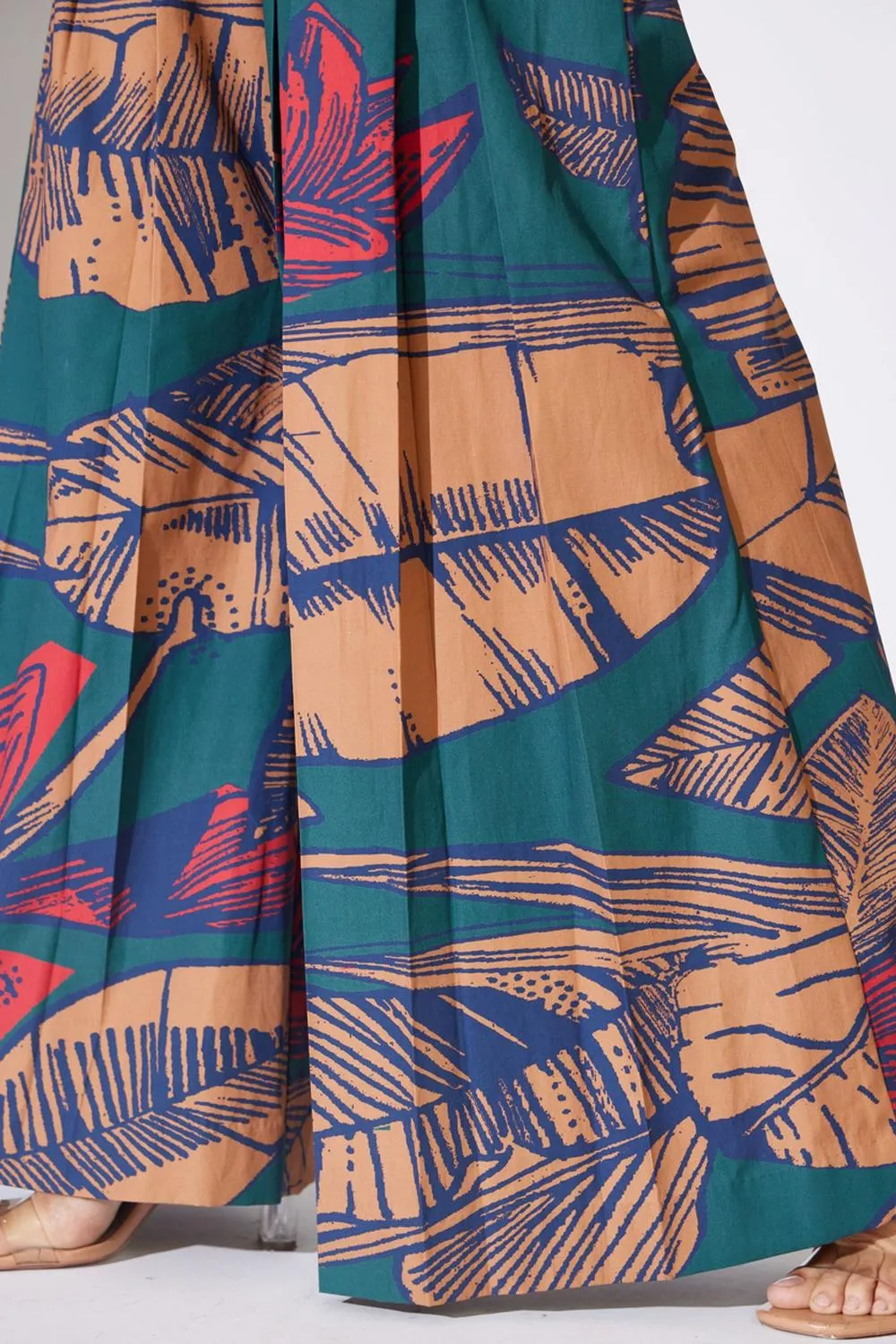 Rust, Blue And Red Floral Pleated Pants