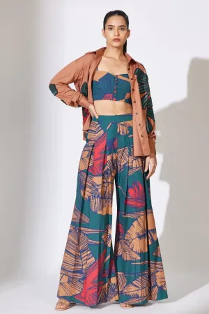 Rust, Blue And Red Floral Pleated Pants