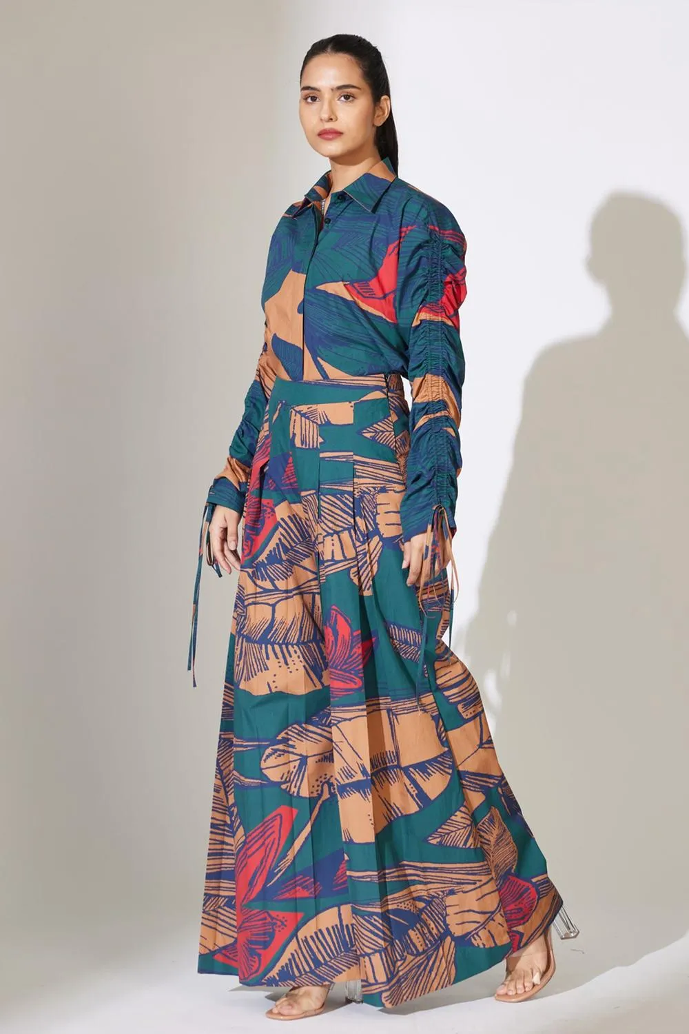 Rust, Blue And Red Floral Pleated Pants