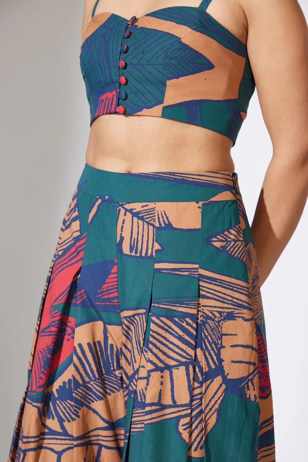 Rust, Blue And Red Floral Pleated Pants